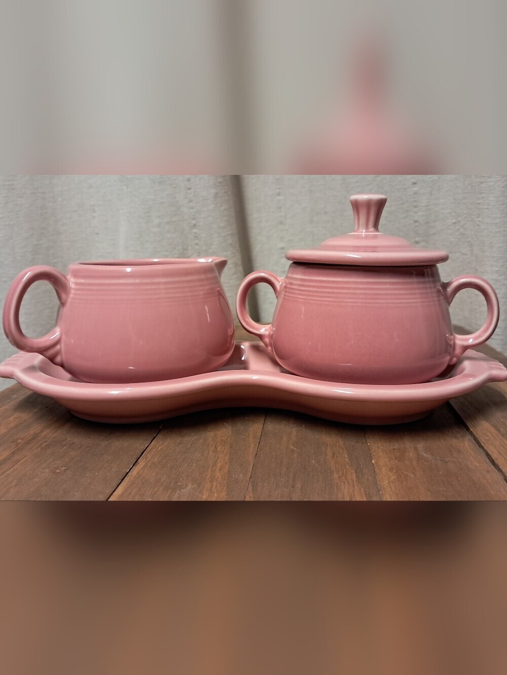 Fiestaware Peony Pink Sugar Bowl Lidded Creamer and Base Tray 4-Piece Set